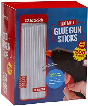 Brackit 200 Extra Long Hot Glue Sticks, 7mm x 150mm - Bulk Pack Non-Toxic for Gun Refill Craft DIY - One Size Fits Most