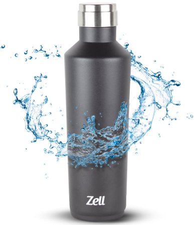 Zell Insulated Double Wall Vacuum Stainless Steel Water Bottle, 25 oz