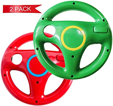 DOYO 2 pack Red and Green Wii Steering Wheel without Remote Control,Wii U Racing Wheel for Tanks and Other Driving Games