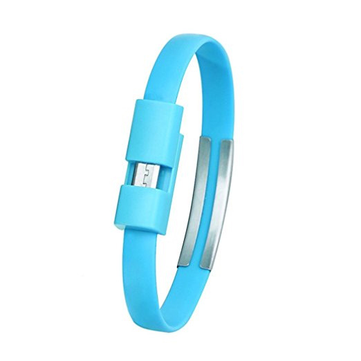 Yoyorule Wristband Micro USB Cable Charger Charging Data Sync For Cell Phone (Light Blue)