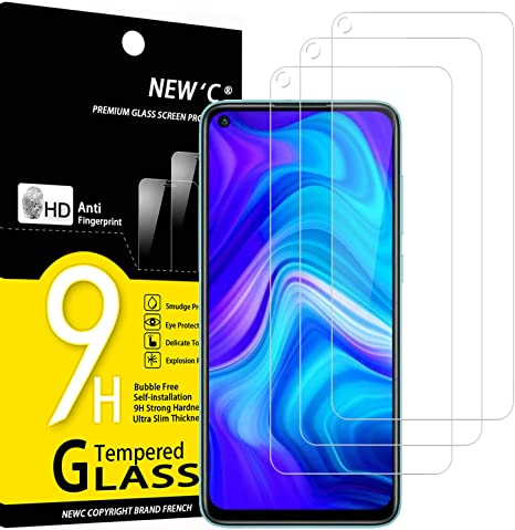 NEW'C 3 Unidades, Protector de Pantalla para Xiaomi Redmi Note 9, Xiaomi Redmi 10X 4G, Antiarañazos, Antihuellas, Sin Burbujas, Dureza 9H, 0.33 mm Ultra Transparente, Vidrio Templado Ultra Resistente