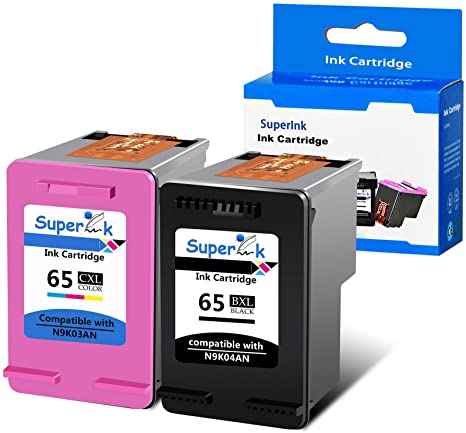 SuperInk High Yield Remanufactured 65 65XL 65 XL Ink Cartridge Compatible for HP N9K04AN N9K03AN Deskjet 3720 3752 Envy 5052 5055 Printer (1 Black 1 Tri-Color, 2 Pack)