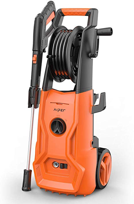 AIPER Power 2150 PSI 1.85 GPM Electric Pressure Washer Cleaner Machine with Long, Hose Reel, Adjustable Nozzle and Spray, Orange