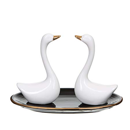 royary Swans Ceramic Ring Dish Holder Organizer Display for Jewelry | Birthday, Christmas, Wedding Gift for The Couple, Mom, Friend, Girlfriend, Her | Black and White