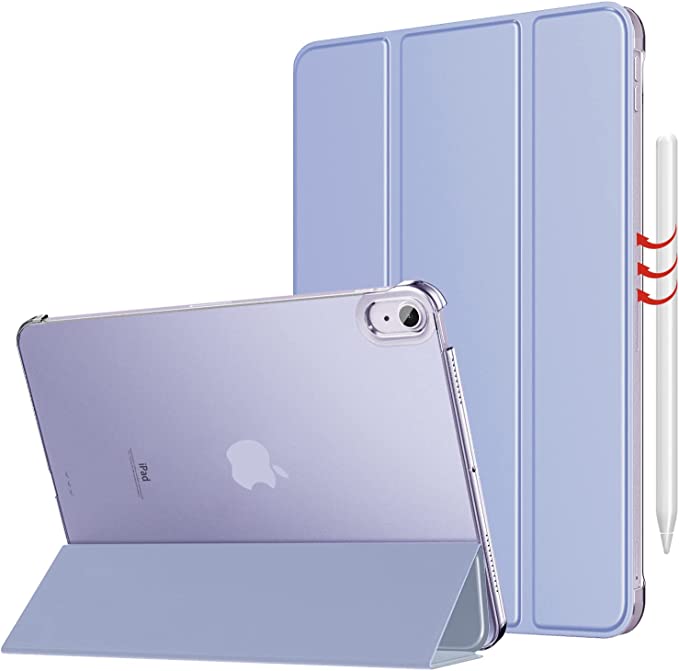 MoKo Case for iPad Air 5th Generation 2022/ iPad Air 4th Generation 2020 10.9 Inch, Trifold Stand Cover with Hard PC Back, Support Touch ID, iPad 2nd Pencil Charging, Auto Wake/Sleep,Lavender Purple