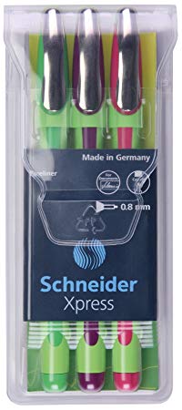 Schneider Xpress Fine Liner 0.8 mm Porous Point Pen 3-Pack, Green/Purple/Pink (190095)