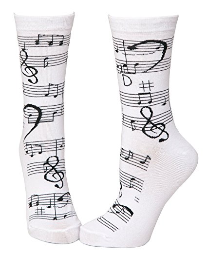Soft And Comfortable Music Notes Trouser Socks In White By Foot Traffic - Women's Shoe Size 4-10