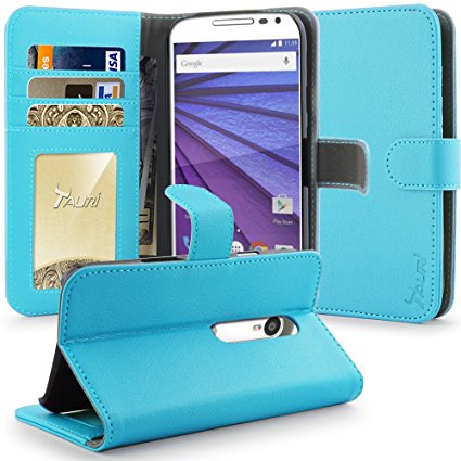 Moto G 3rd Gen Case,Moto G (2015) Case, Tauri Wallet Leather Case with Stand, ID & Credit Card Pocket Flip Cover For Moto G 3rd Generation 2015 - Blue
