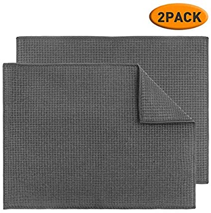 Topsky 2 Pack Dish Drying Mats for Kitchen, Microfiber Dish Bottle Drying Pad Super Absorbent, Kitchen Counter Mat Gray (15"x20")