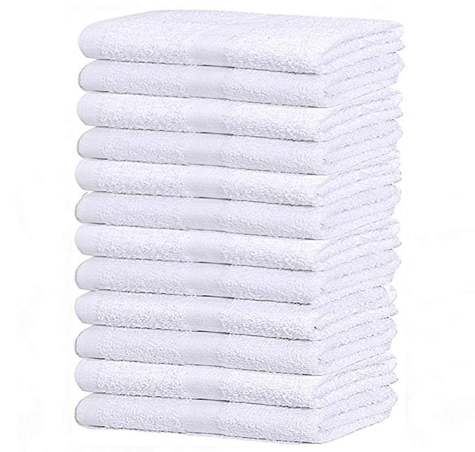 GOLD TEXTILES 12 Pack White Economy 100% Cotton 15X25 Basic Hand Towels- Gym Towels (1 Dozen) (12)