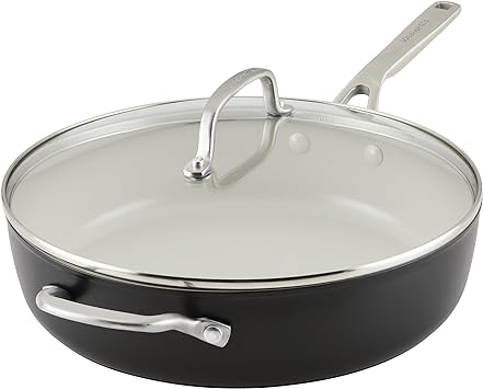 KitchenAid Hard Anodized Ceramic Nonstick Saute Pan with Lid, 5 Quart - Matte Black