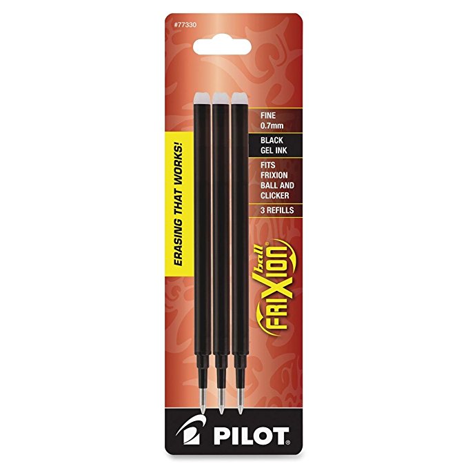 Pilot FriXion Gel Ink Pen Refill, 3-Pack for Erasable Pens, Fine Point, Black Ink -77330