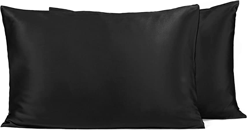 Fishers Finery 25mm 100% Pure Mulberry Silk Pillowcase, Good Housekeeping Winner (Black, Queen 2 Pack)