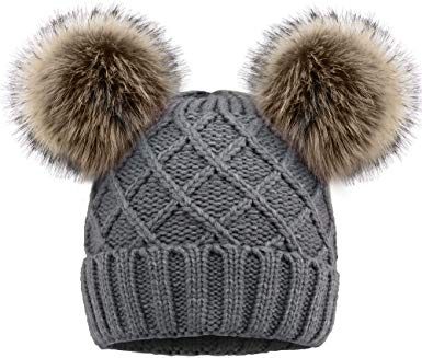 Arctic Paw Women Winter Cable Knit Fleece Lined Warm Pom Pom Beanie Hat