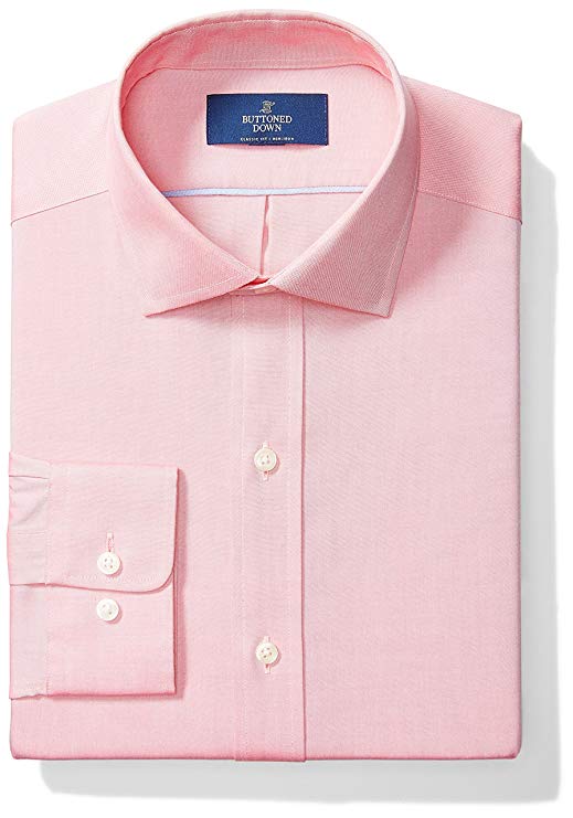 Amazon Brand - BUTTONED DOWN Men's Classic Fit Spread-Collar Solid Pinpoint Non-Iron Dress Shirt