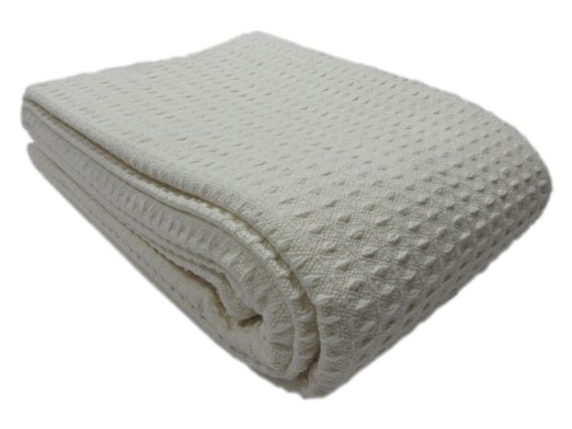 Cozy Bed - Santa Barbara Waffle Weave Cotton Blanket, Full/Queen, Ivory