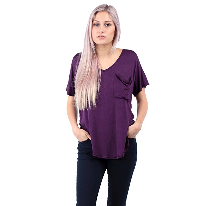 Women's Slouchy Pocket Deep V-neck T-Shirt by Rags and Couture - Made in USA