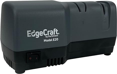 Edgecraft E20 Hybrid Knife Sharpeners uses Diamond Abrasives and Combines Electric and Manual Sharpening for 20-Degree Straight and Serrated Knives, 2-Stage, Gray