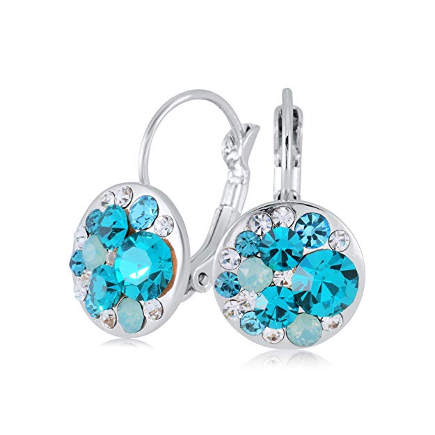 UPSERA Multi-color Round Lever-Back Earrings for Women Made with Swarovski Crystals Hypoallergenic Clip-On Pierced Drop Jewelry