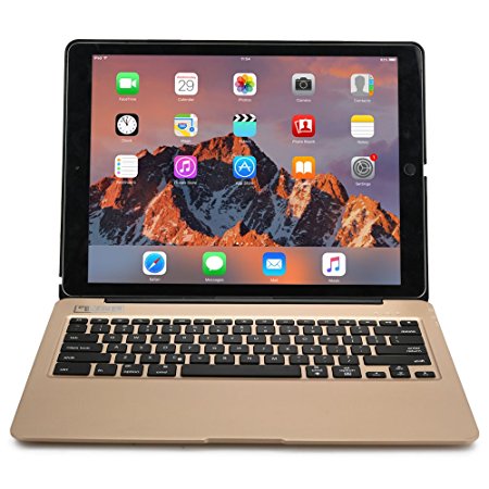 Apple iPad Pro 12.9 keyboard case, [Premium iPad Laptop Case & Power Bank] COOPER KAI SKEL A1 Aluminum Macbook Bluetooth Clamshell Cover, Backlit Backlight Keyboard, 5600 mAh Powerbank Battery (Gold)