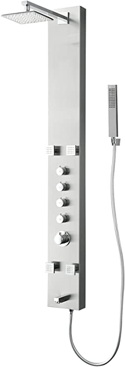 Blue Ocean 59” Stainless Steel SPS8819 Thermostatic Shower Panel with Rainfall Shower Head, Body Nozzles, and Handheld Shower Head