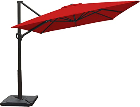 Abba Patio Rectangular Offset Cantilever Patio Umbrella with Crank Lift Tilt and Cross Base, 8 x 10 Feet, Dark Red