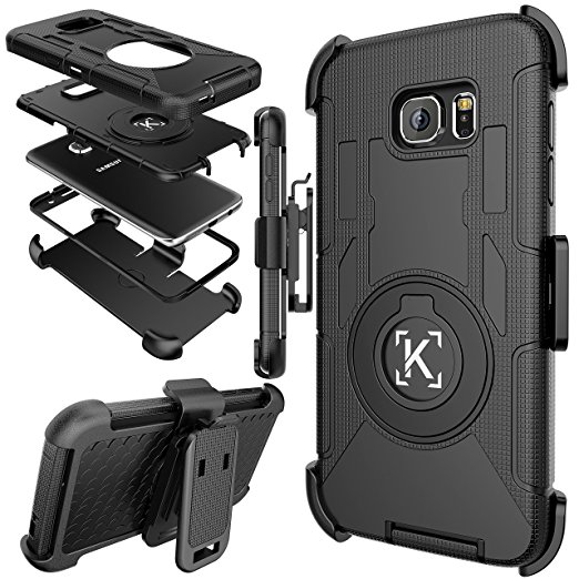 S7 Edge case, Kaptron™ Hybrid Dual Layer Combo Armor Defender Protective Case with Kickstand and Belt Clip for Samsung Galaxy S7 Edge