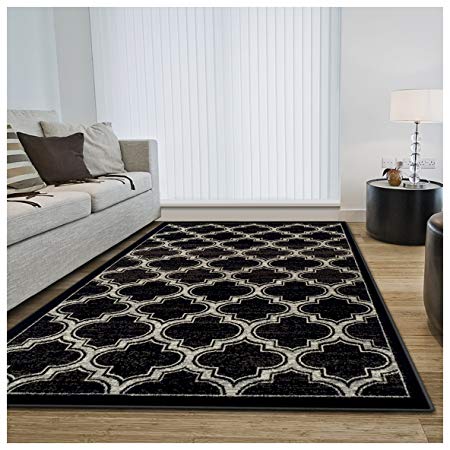 Superior Bohemian Trellis Collection Area Rug, 8mm Pile Height with Jute Backing, Chic Geometric Trellis Pattern, Fashionable and Affordable Woven Rugs - 5' x 8' Rug, Black