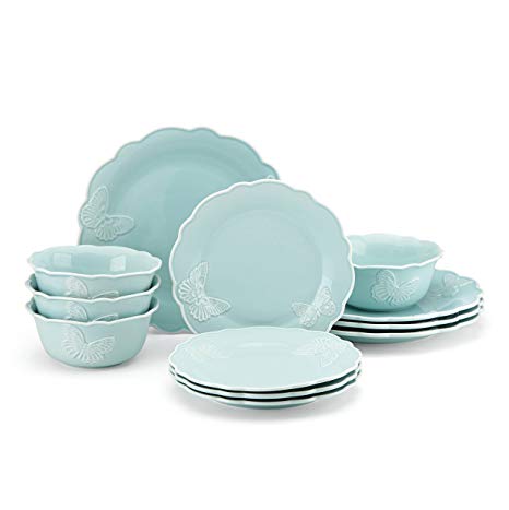 Lenox Butterfly Meadow Carved Blue 12 Piece Dinnerware Set