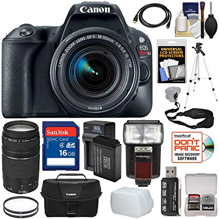 Canon EOS Rebel SL2 Wi-Fi Digital SLR Camera & 18-55mm is STM & 75-300mm III Lens   16GB Card   Case   Battery & Charger   Flash   Tripod   Kit