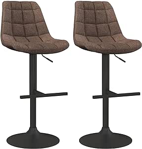 COSTWAY Modern Bar Stools Set of 2, Adjustable Height Counter Dining Chair with Swivel Gas Lift, Backrest & Footrest, Linen Fabric Breakfast Barstool Set for Home Kitchen Bistro (Brown)