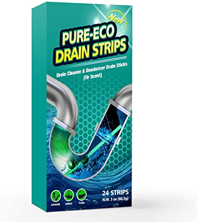 Pure-Eco Drain Strips - 24 PCS, Drain Cleaner & Deodorizer Drain Sticks (Fir Scent)