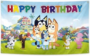 3x5 Feet Cartoon Dog Tapestry,Bule Birthday Decorations, Birthday Party Decorations Supplies With 4 Brass Grommets