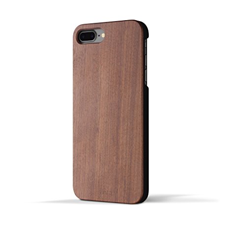 iPhone 7 PLUS Wood Case ‘Marco Polo’. Real Wooden Overlay on Slim Black PC. Natural Genuine Wooden Cover as Premium Accessories for the Original Apple Cell Phone 7 PLUS - Walnut Wood
