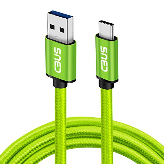 CBUS 3ft Green 3A Heavy-Duty Double Braided USB-C 3.2 Cable to USB-A 3.0 Fast Charger Cable for Pixel 3a, Galaxy S10/S10e/S10 /S9/S8, Moto G6 G7/G7 Power, Z3, LG G8/G7/V40/V35 ThinQ, Stylo 4, BLU G9