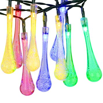 Water Drops Lights, Mulcolor 21 ft 30 LED Solar String Lights Outdoors Fairy String Light Halloween Christmas Lights for Garden Path, Party, Bedroom Decoration (Multi-color)
