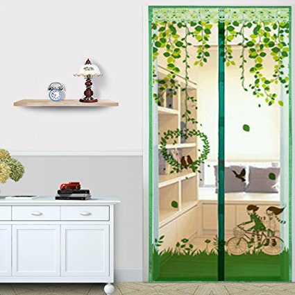 Magnetic Screen Door Reinforced with Heavy Duty Mesh Curtain and Full Frame Velcro, Various colors and sizes to Fit Your Door , Keep Bugs out Let Fresh Air In (34”x82”, Green-1)