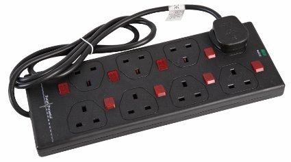 Sivitec 2 m 8 Gang Switched Extension Lead with Surge Protection and Neon Indicator - Black