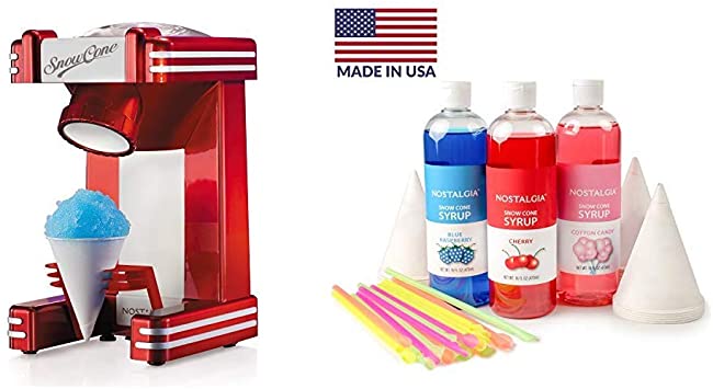 Nostalgia RSM702 Retro Single Snow Cone Maker with Snow Cone Syrup Party Kit