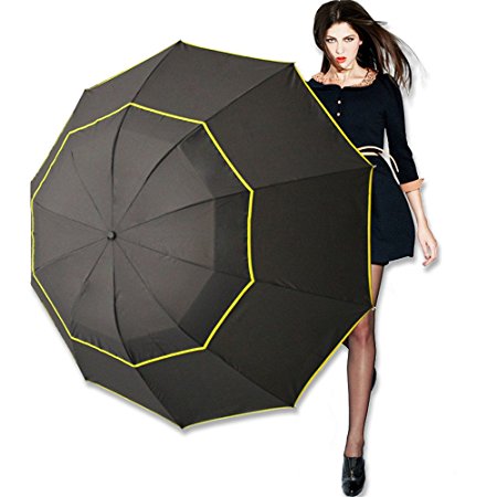 Kalolary 62 Inch Extra Oversize Large Compact Golf Umbrella，Double Canopy Vented Windproof Waterproof Stick Umbrellas for women & men
