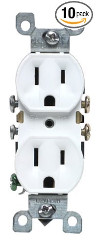 Leviton M12-05320-WMP 15 Amp Duplex Receptacle Grounded, White, 10-Pack