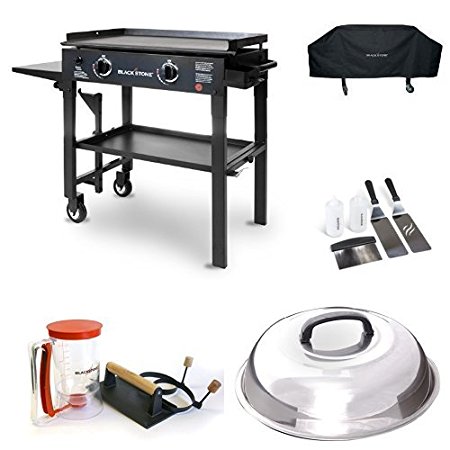 Blackstone 28 inch Outdoor Flat Top Gas Grill Griddle Station - 2-burner - Propane Fueled - Restaurant Grade - Professional Quality with Cover, Accessory Kit, Dome, Cutting Board and Breakfast Kit