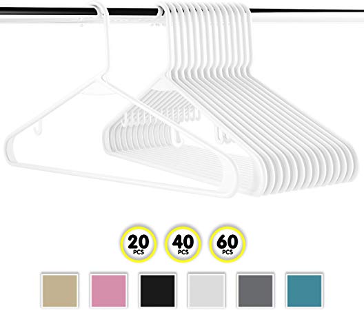 Neaterize Plastic Clothes Hangers| Heavy Duty Durable Coat and Clothes Hangers | Vibrant Colors Adult Hangers | Lightweight Space Saving Laundry Hangers | 20, 40, 60 Available (40 Pack - White)