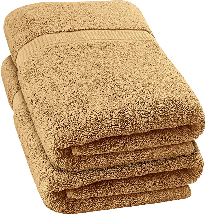 Utopia Towels - Luxurious Jumbo Bath Sheet (35 x 70 Inches, Beige) - 600 GSM 100% Ring Spun Cotton Highly Absorbent and Quick Dry Extra Large Bath Towel - Super Soft Hotel Quality Towel (2-Pack)