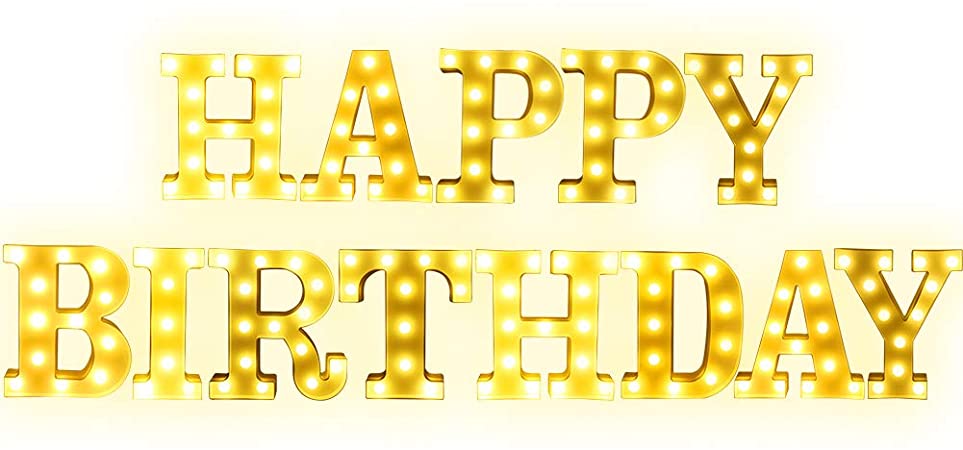 Creation Core 8.7" Tall Large LED Happy Birthday Marquee Signs Battery Operated Warm White Light Up Letters for Birthday Party Decorations Gift, Happy Birthday