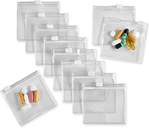 Zippered Pill Pouch Bags - 12 Pcs, Slide Lock Clear Plastic Mini Bags, BPA-Free for Pills Vitamins, Supplements, Medications, Jewelry, Crafts, Small Objects - Self-Sealing, Reusable, Travel-Friendly