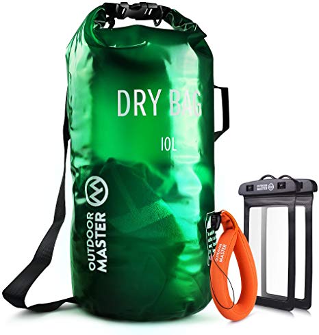 OutdoorMaster Dry Bag OPAK - Waterproof, Lightweight Dry Sack with 2 x Free Waterproof Cell Phone Cases - for The Beach, Boating, Fishing, Kayaking, Swimming, Rafting