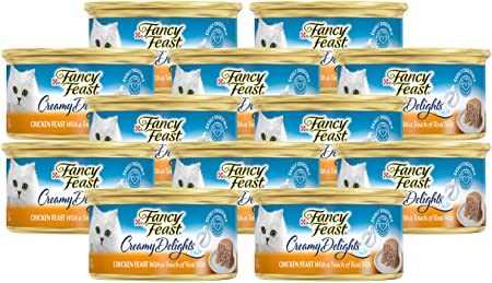 Fancy Feast Purina Creamy Delights Chicken Feast with A Touch of Real Milk(12-CANS) (3 OZ Each)