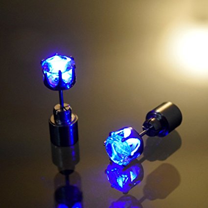 AYAMAYA 1 Pair Light Up LED Earrings Studs Glowing Flashing Stainless Steel Earrings Studs Dance Party Accessories unisex for Men Women