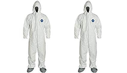 DuPont TY122S-XL-EACH Disposable Elastic Wrist, Bootie and Hood Tyvek Coverall Suit 1414, X-Large, White (2 PACK)